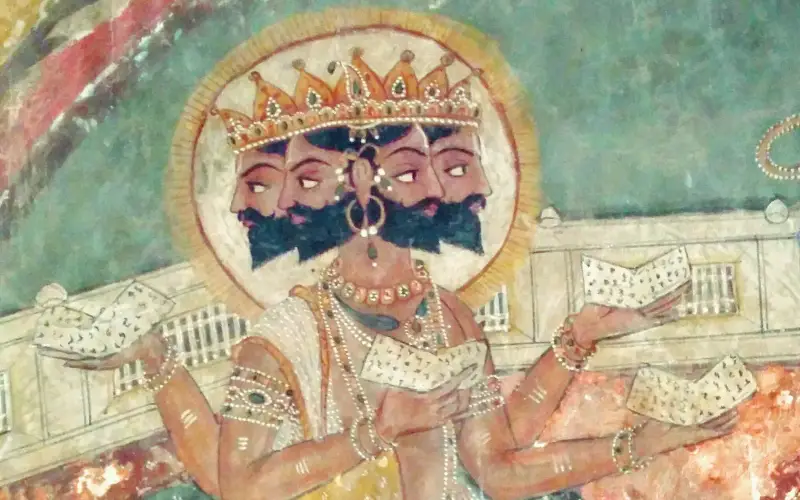 Mural depicting Brahma, from Ramtatwali Dham, Hoshiarpur district, Punjab, circa 19th cent