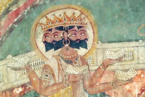 Mural depicting Brahma, from Ramtatwali Dham, Hoshiarpur district, Punjab, circa 19th cent