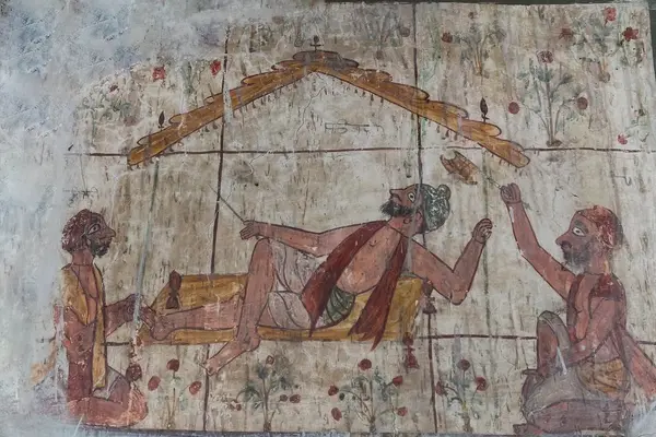 Mural depicting a leisurely scene, from Dera Baba Thaman Singh, Bachhoana, Mansa district,