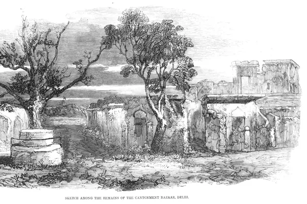 Sketch Among The Remains Of The Cantonment Bazaar, Delhi - ILN 1857