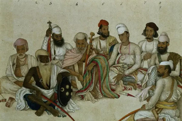 Nine Jat Sikh courtiers and servants of the Raja of Patiala State, ca.1817